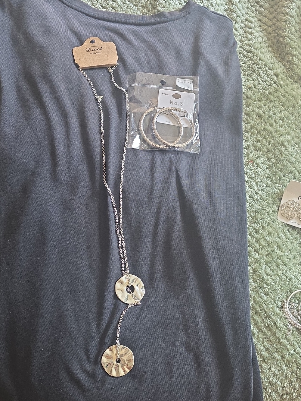 Silver Double Disc Y-Necklace by Unbranded With Earings